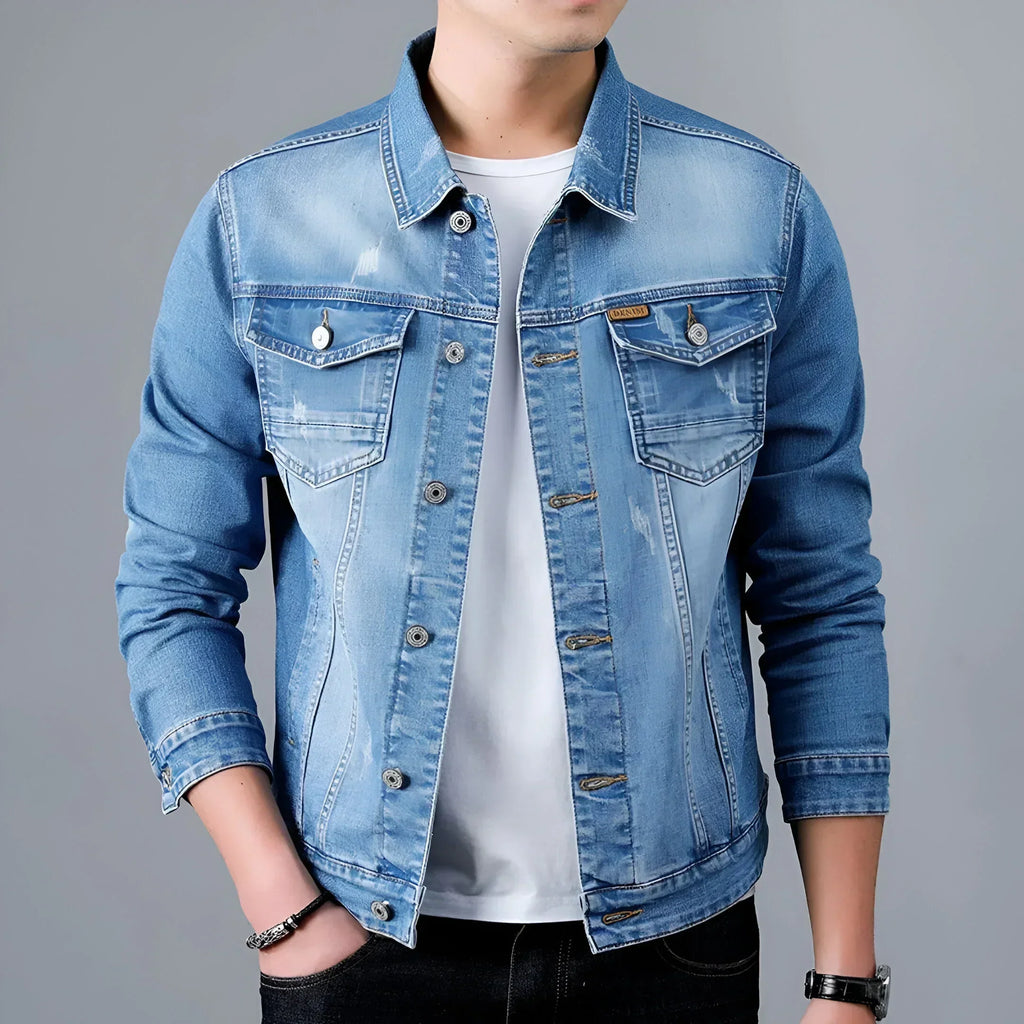 Veste jean homme effet délavé poches à rabat denim - Armand
