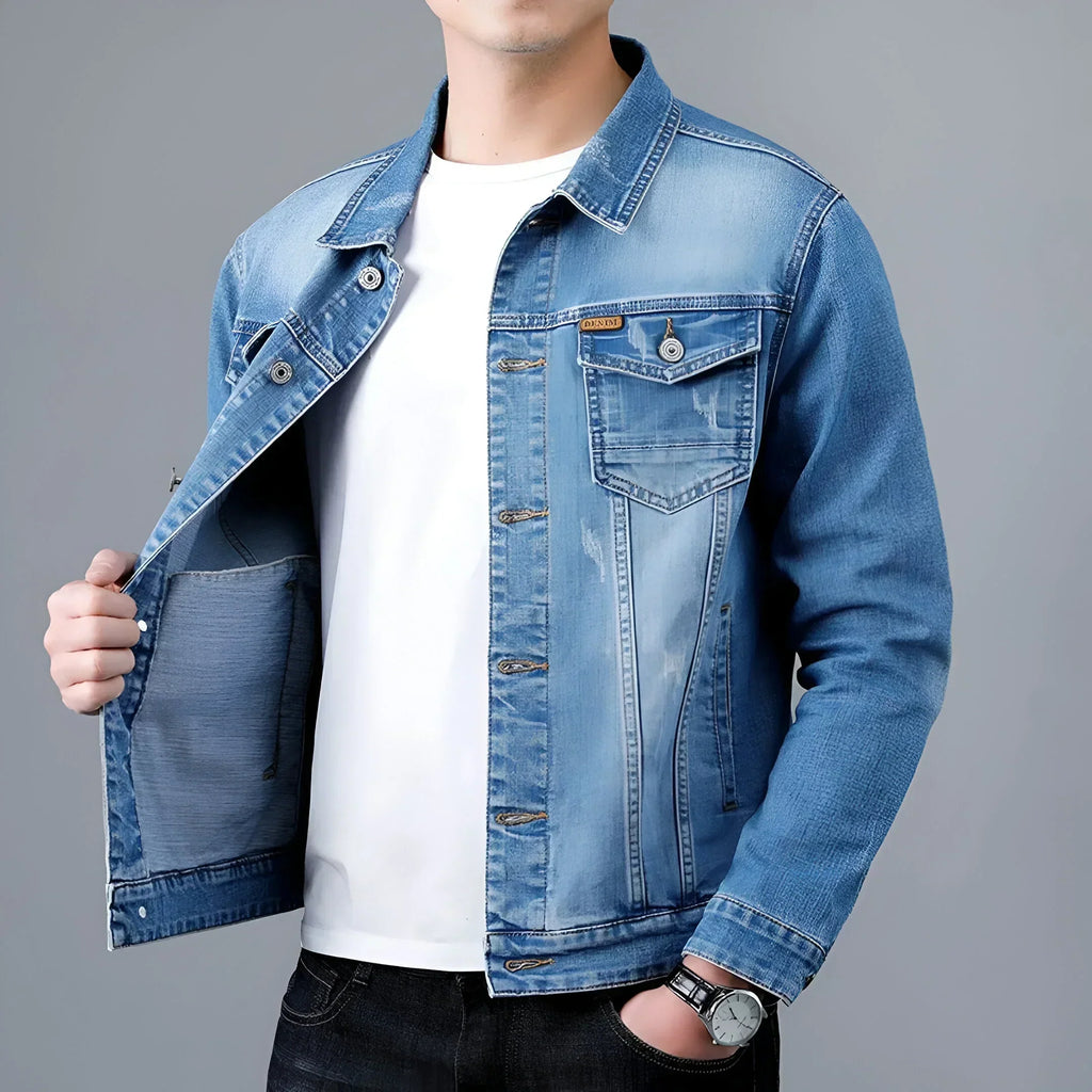 Veste jean homme effet délavé poches à rabat denim - Armand