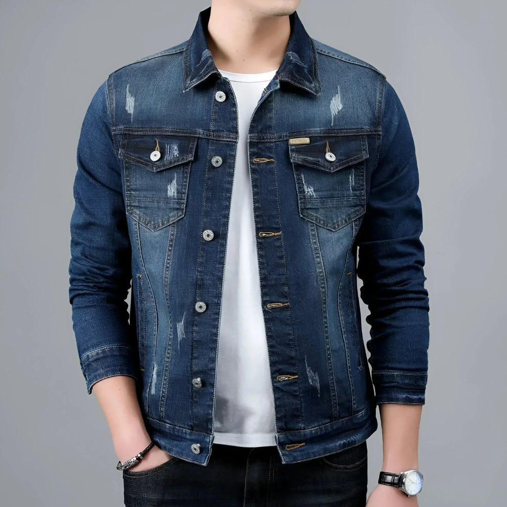 Veste jean homme effet délavé poches à rabat denim - Armand