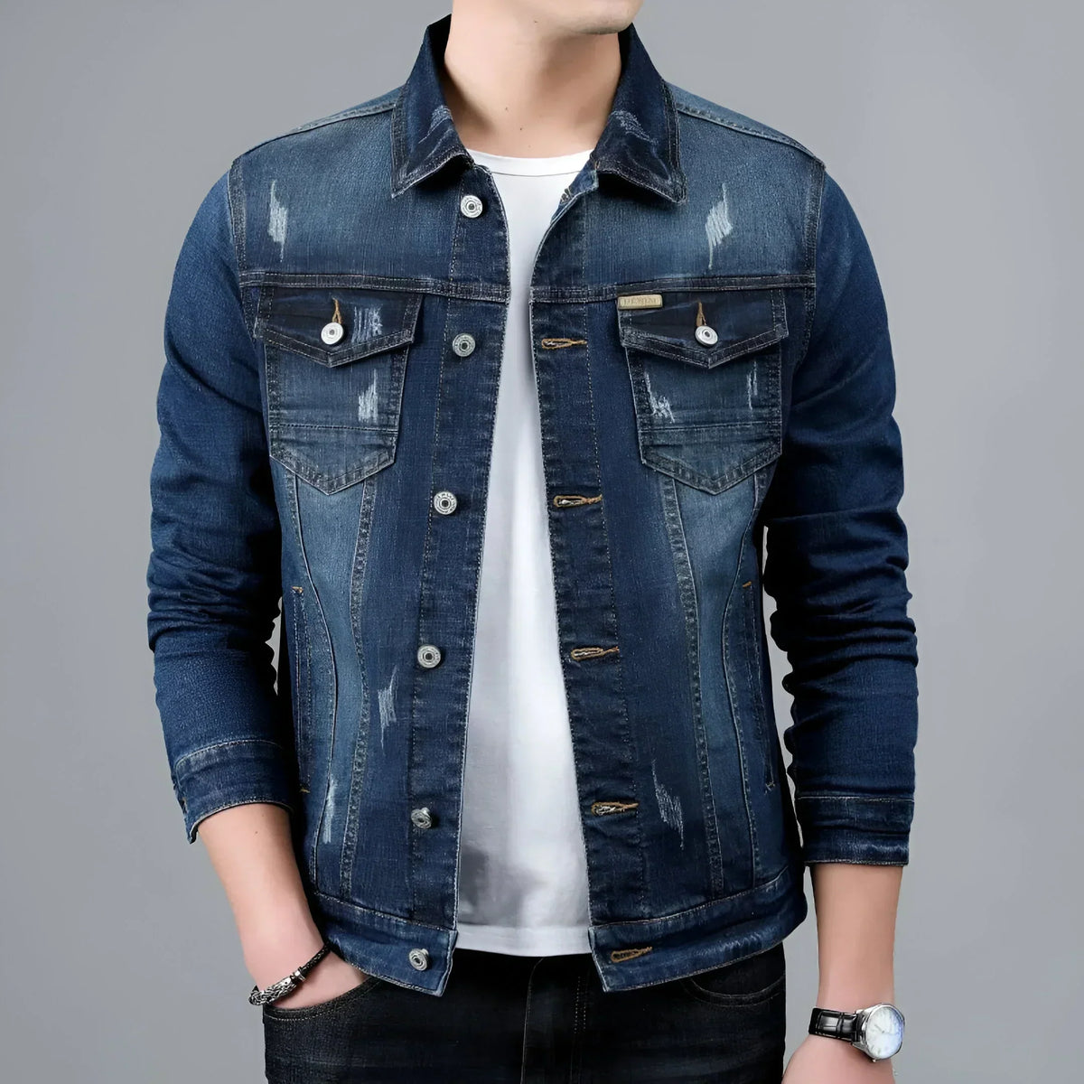 Veste jean homme effet délavé poches à rabat denim - Armand
