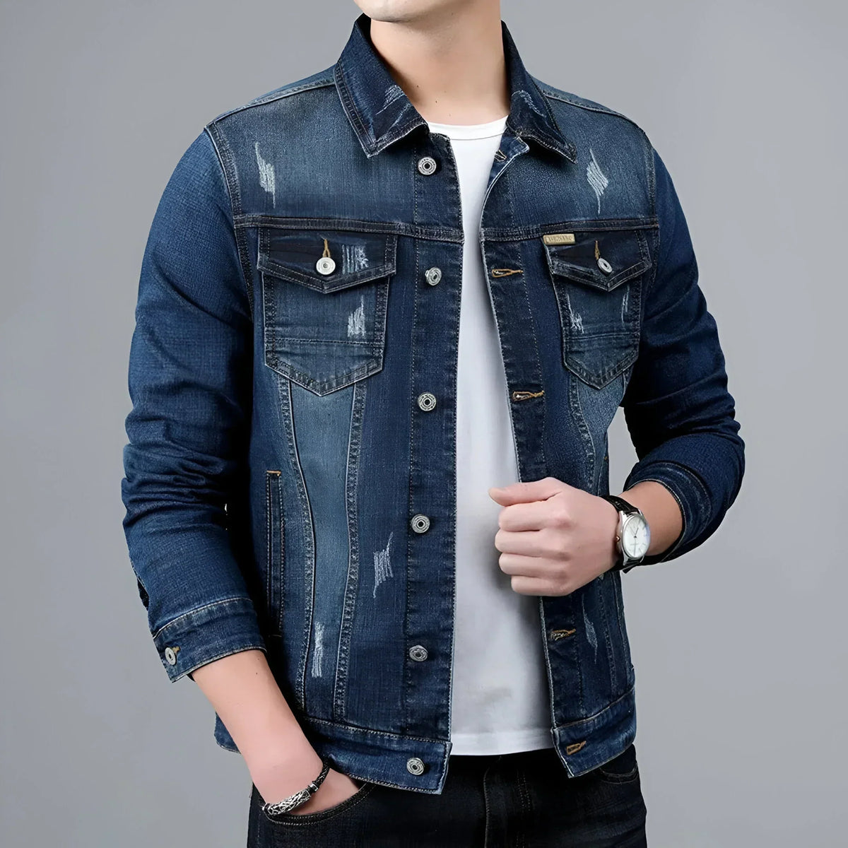 Veste jean homme effet délavé poches à rabat denim - Armand