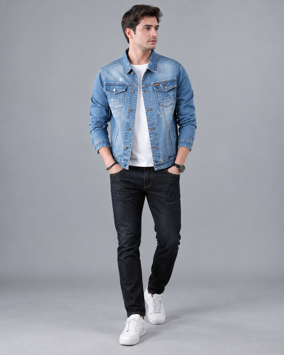 Veste jean homme effet délavé poches à rabat denim - Armand