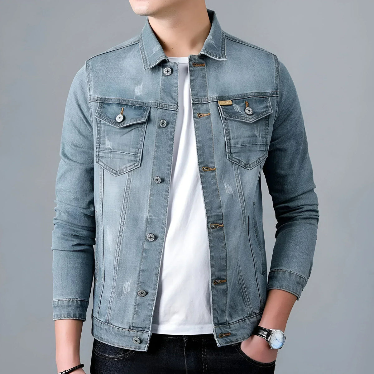 Veste jean homme effet délavé poches à rabat denim - Armand