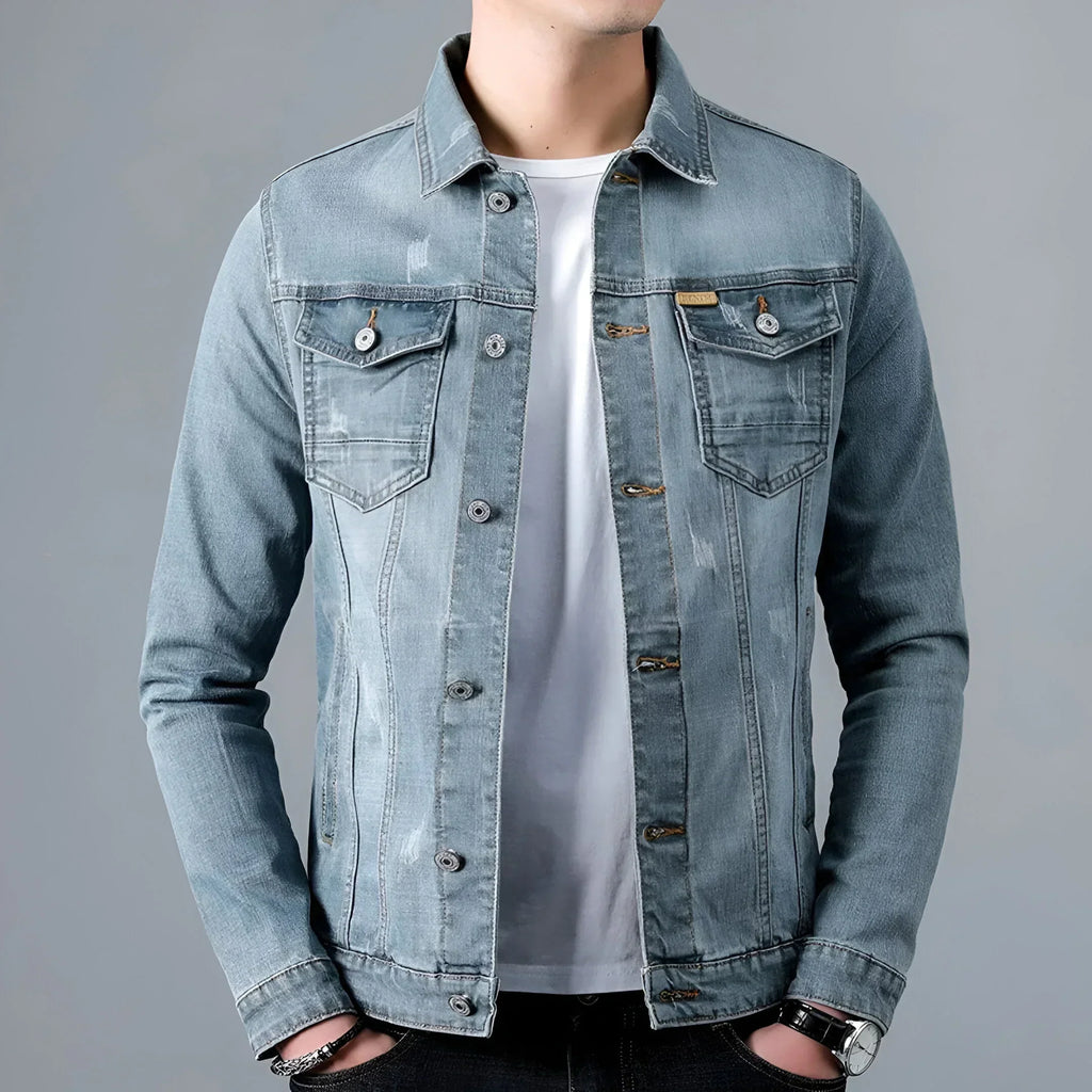 Veste jean homme effet délavé poches à rabat denim - Armand