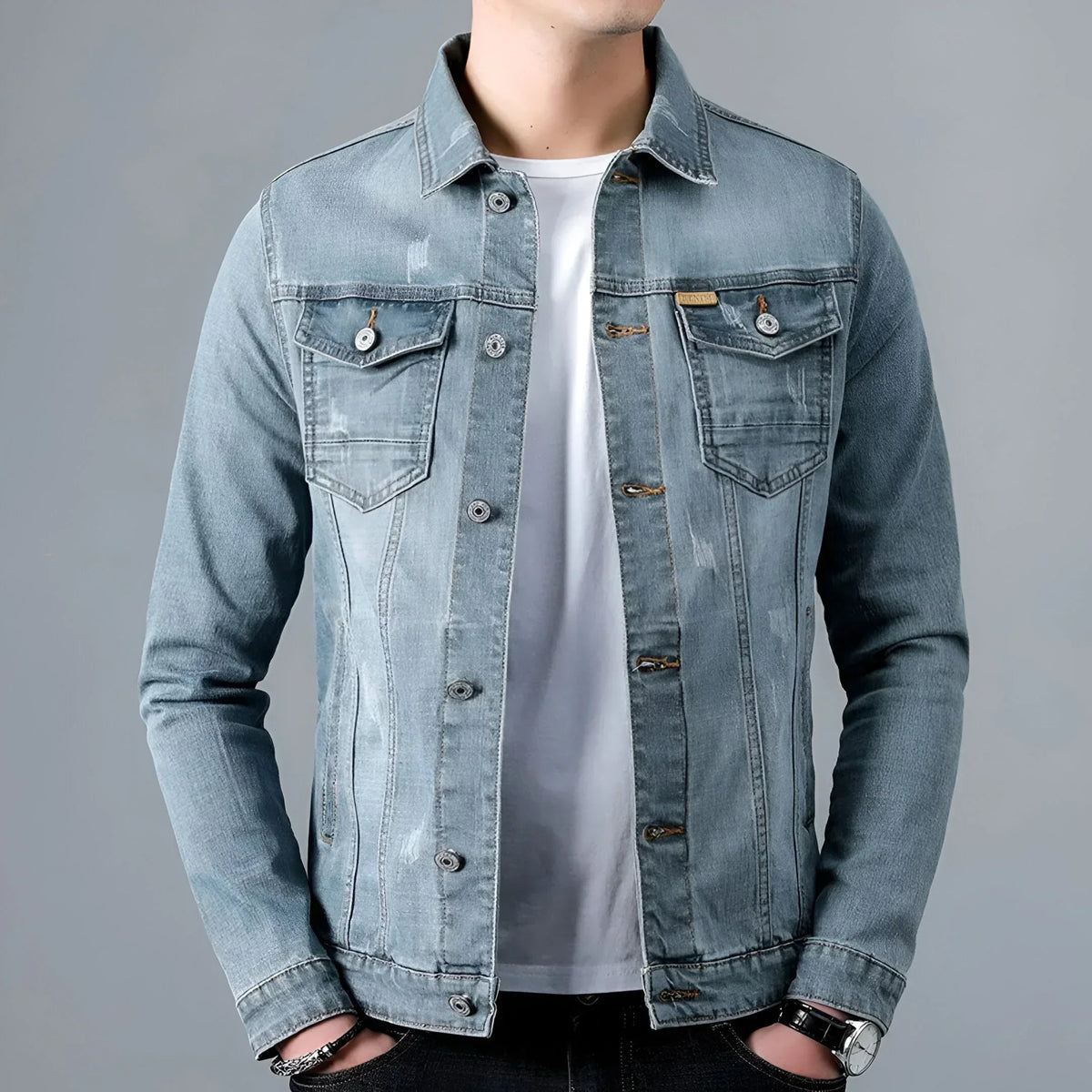 Veste jean homme effet délavé poches à rabat denim - Armand