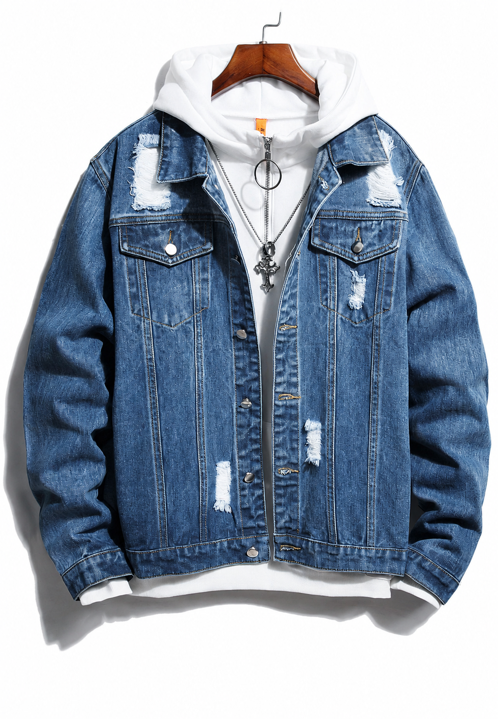 Veste jean homme effet délavé déchirures denim destroy - Jannik