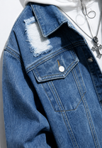Veste jean homme effet délavé déchirures denim destroy - Jannik