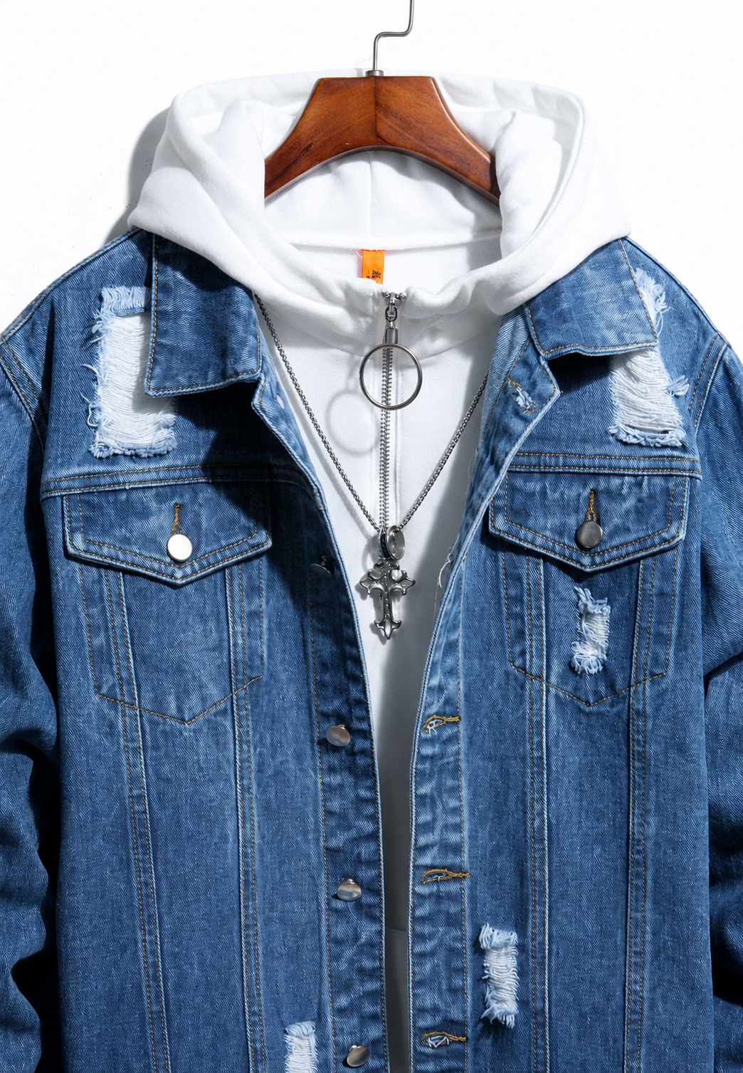Veste jean homme effet délavé déchirures denim destroy - Jannik