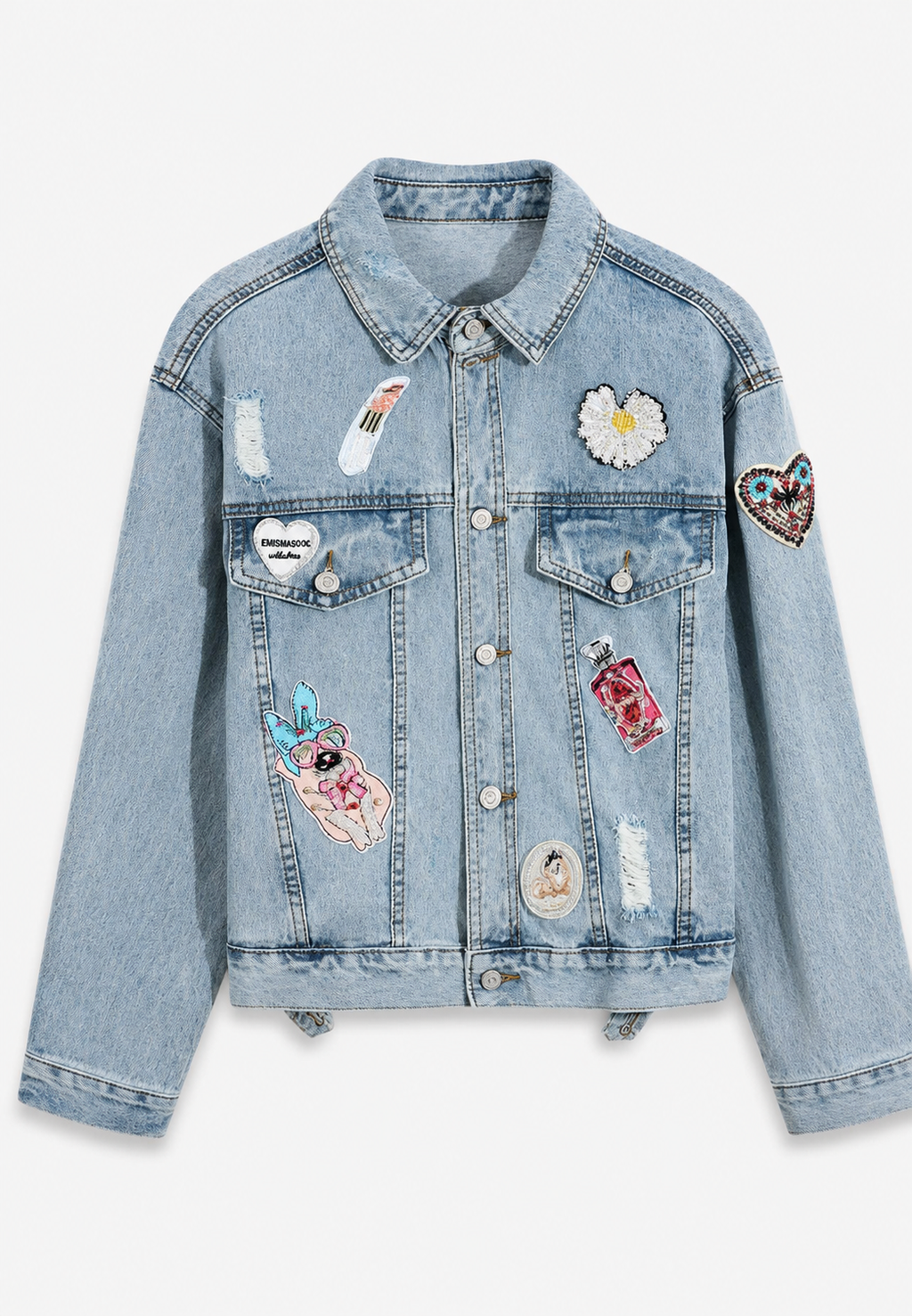 Veste jean courte femme empiècements effet délavé denim - Odette