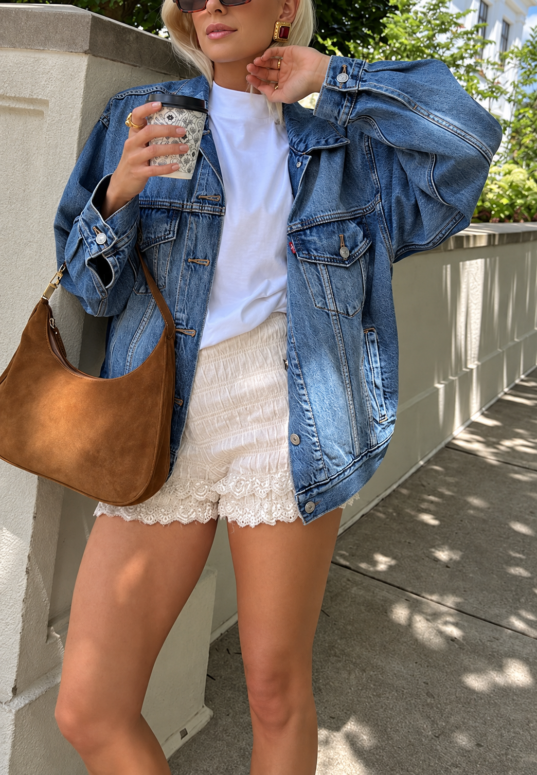 Veste jean oversize femme poches à rabat denim ample - Camille