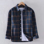 Chemise à manches longues en tissu doux à carreaux avec poche poitrine fonctionnelle - Noyel