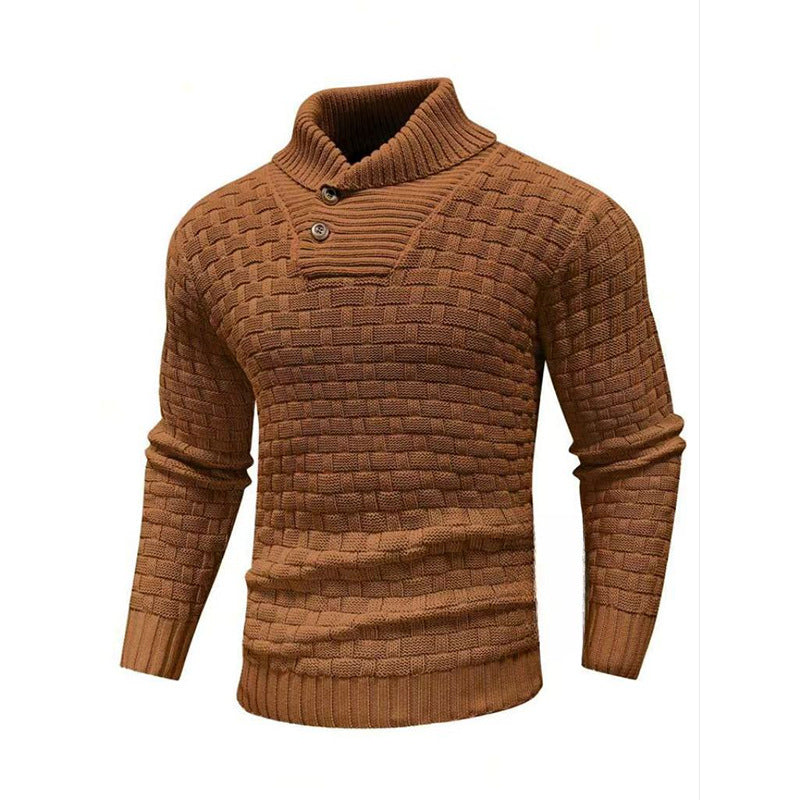 Pull en maille pour homme avec col montant et fermeture partielle par boutons, coupe droite et surface texturée - Keldor