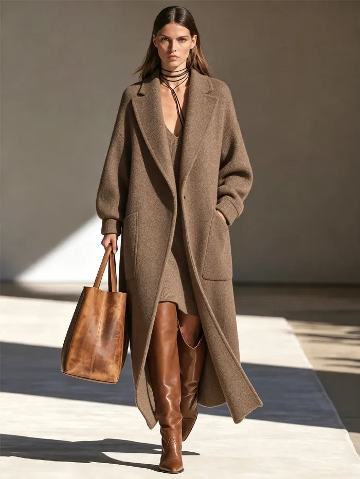 Manteau long femme à revers coupe droite élégant hiver - Mara