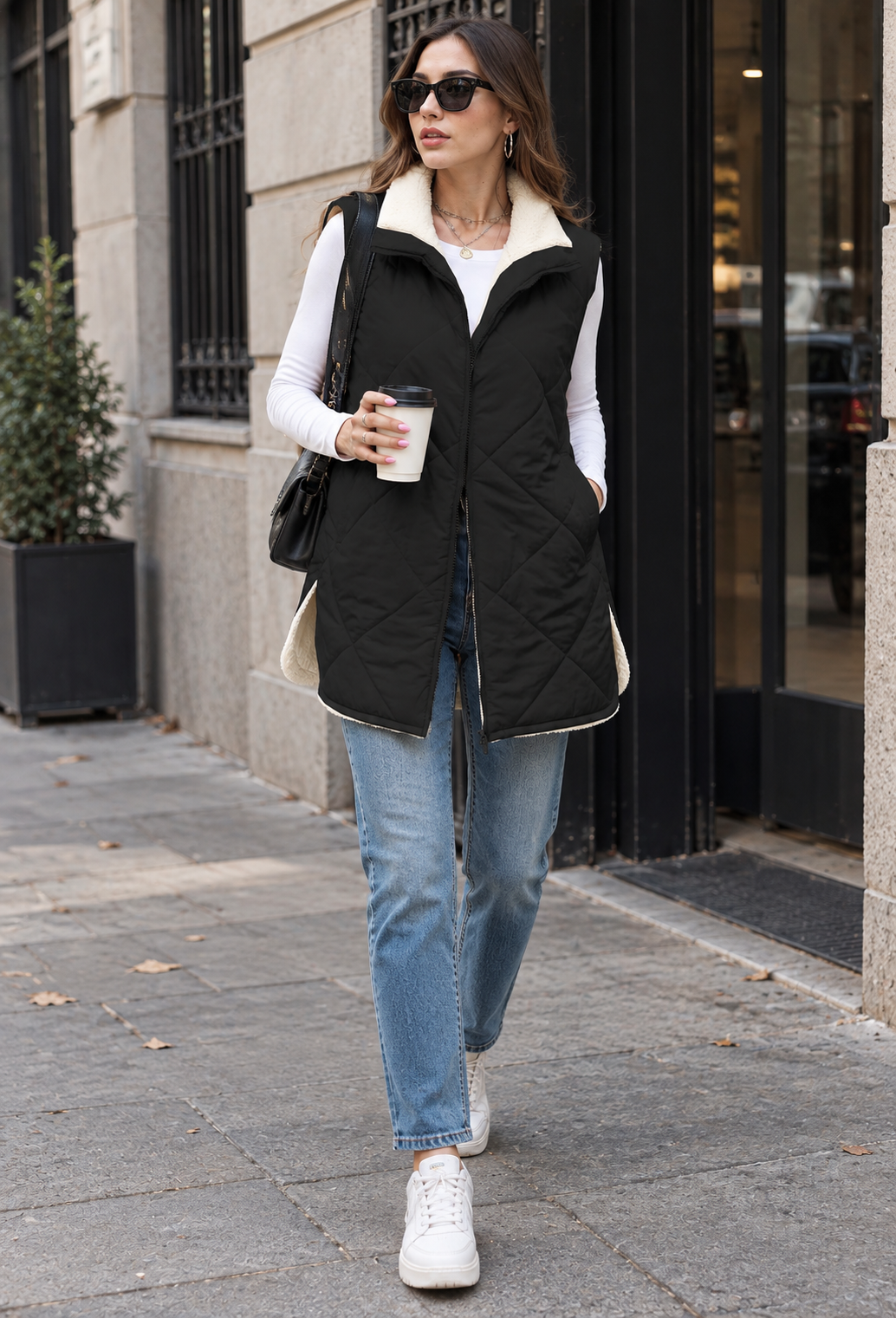 Gilet matelassé réversible femme effet fourrure deux faces - Solange