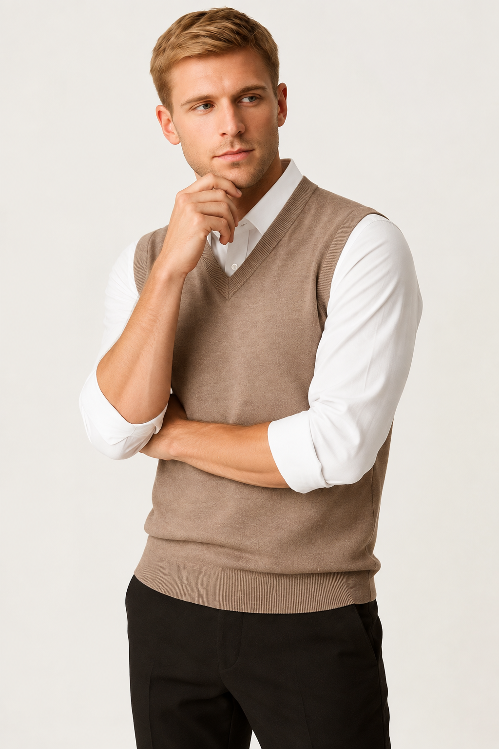 Gilet maille homme col V finition côtelée sans manches - Blaise