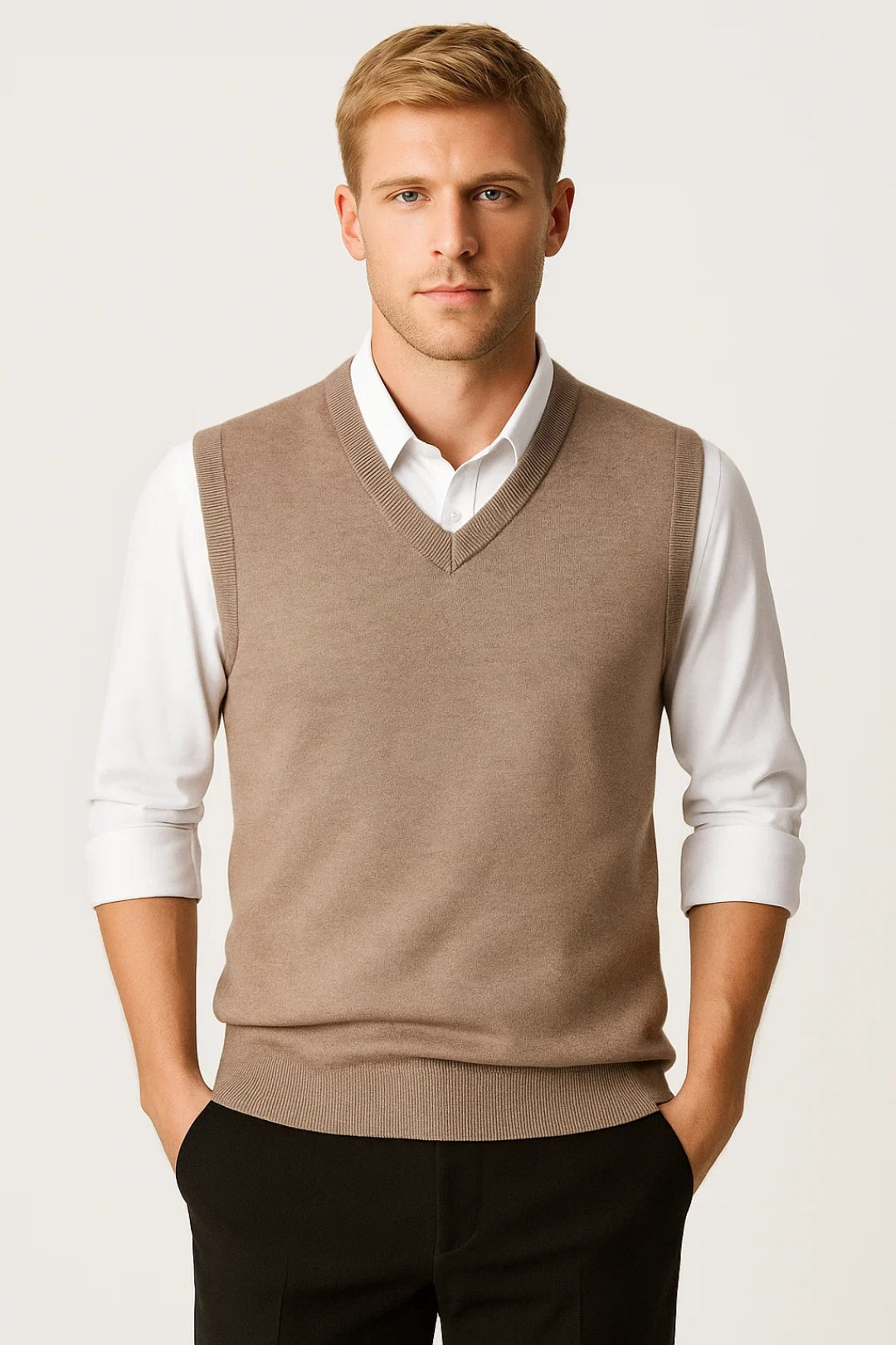 Gilet maille homme col V finition côtelée sans manches - Blaise