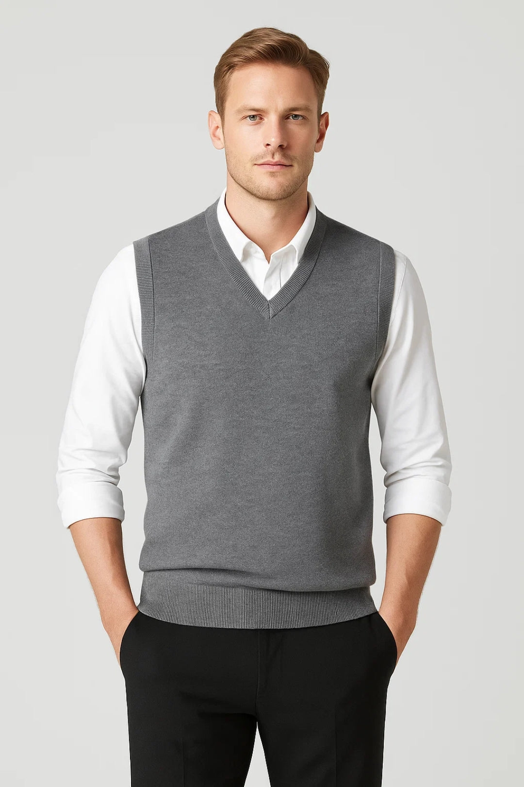 Gilet maille homme col V finition côtelée sans manches - Blaise