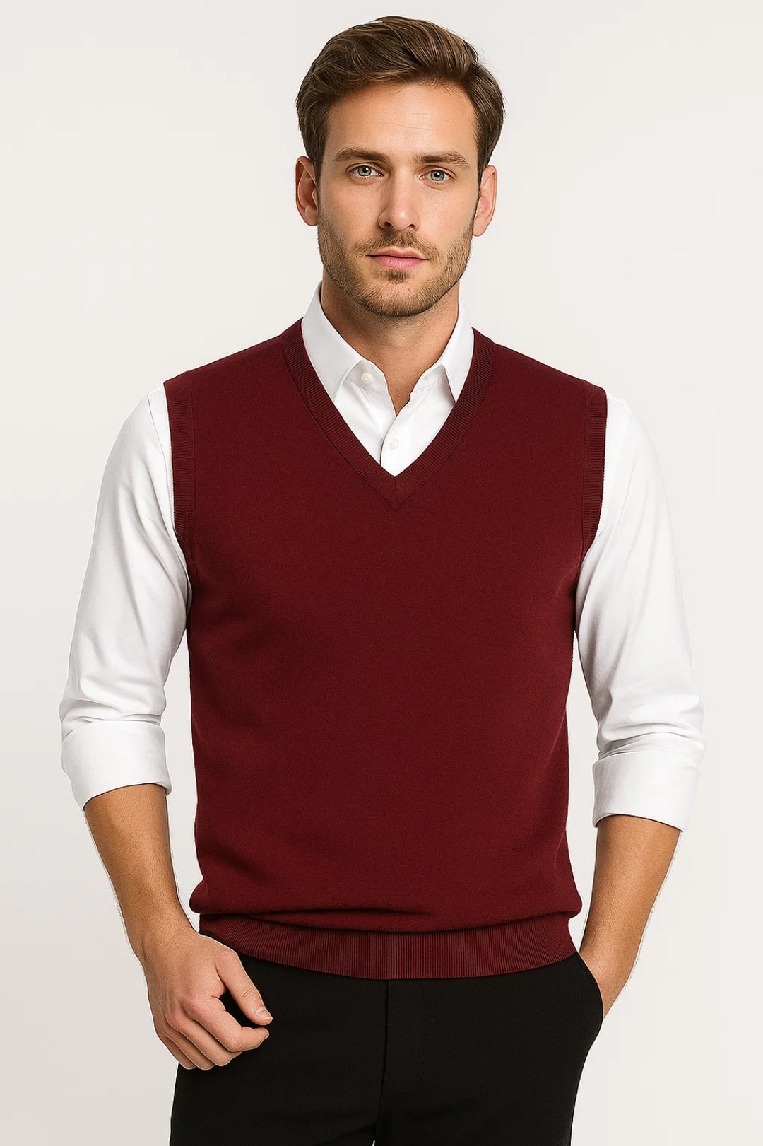Gilet maille homme col V finition côtelée sans manches - Blaise