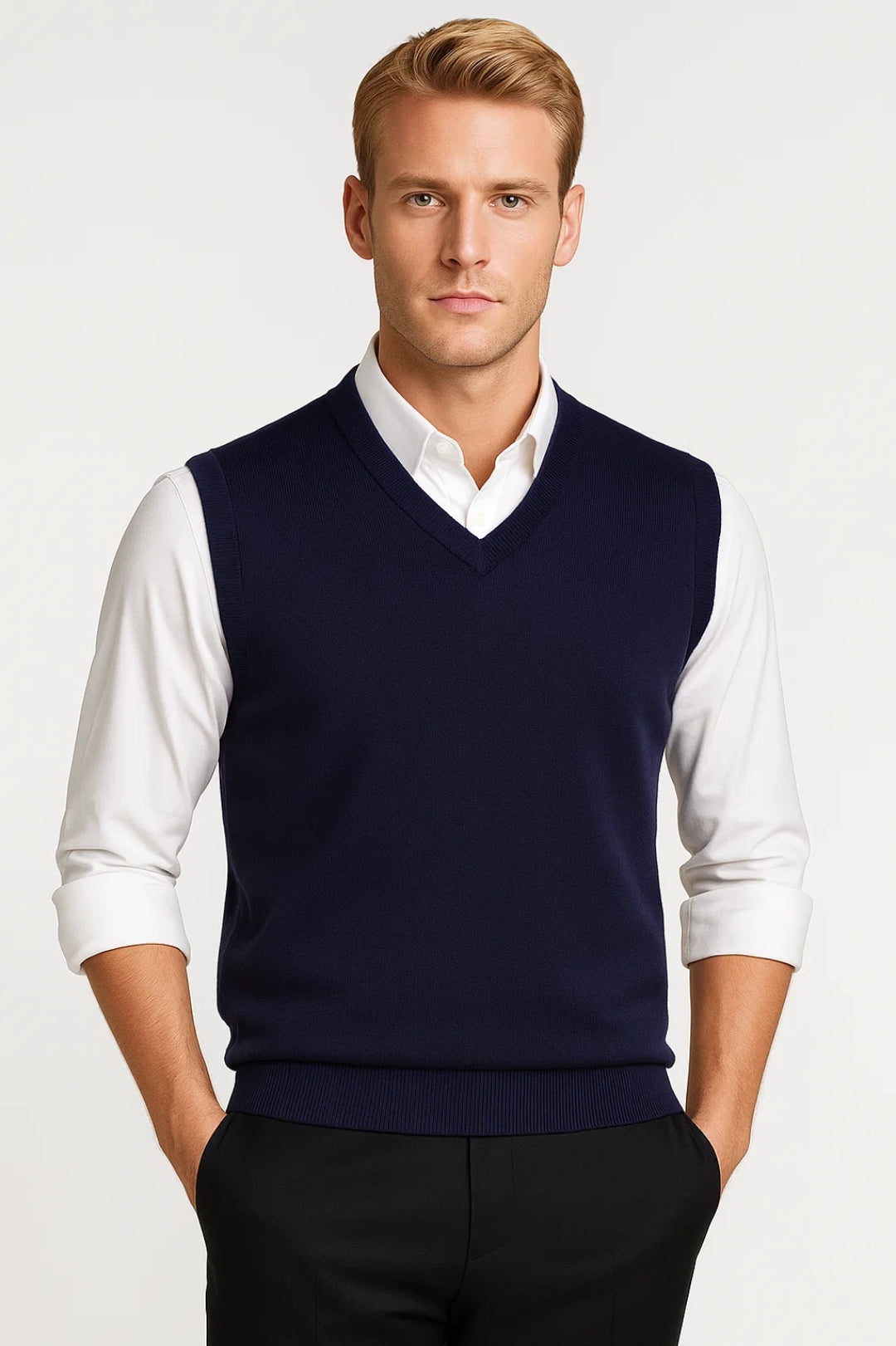 Gilet maille homme col V finition côtelée sans manches - Blaise