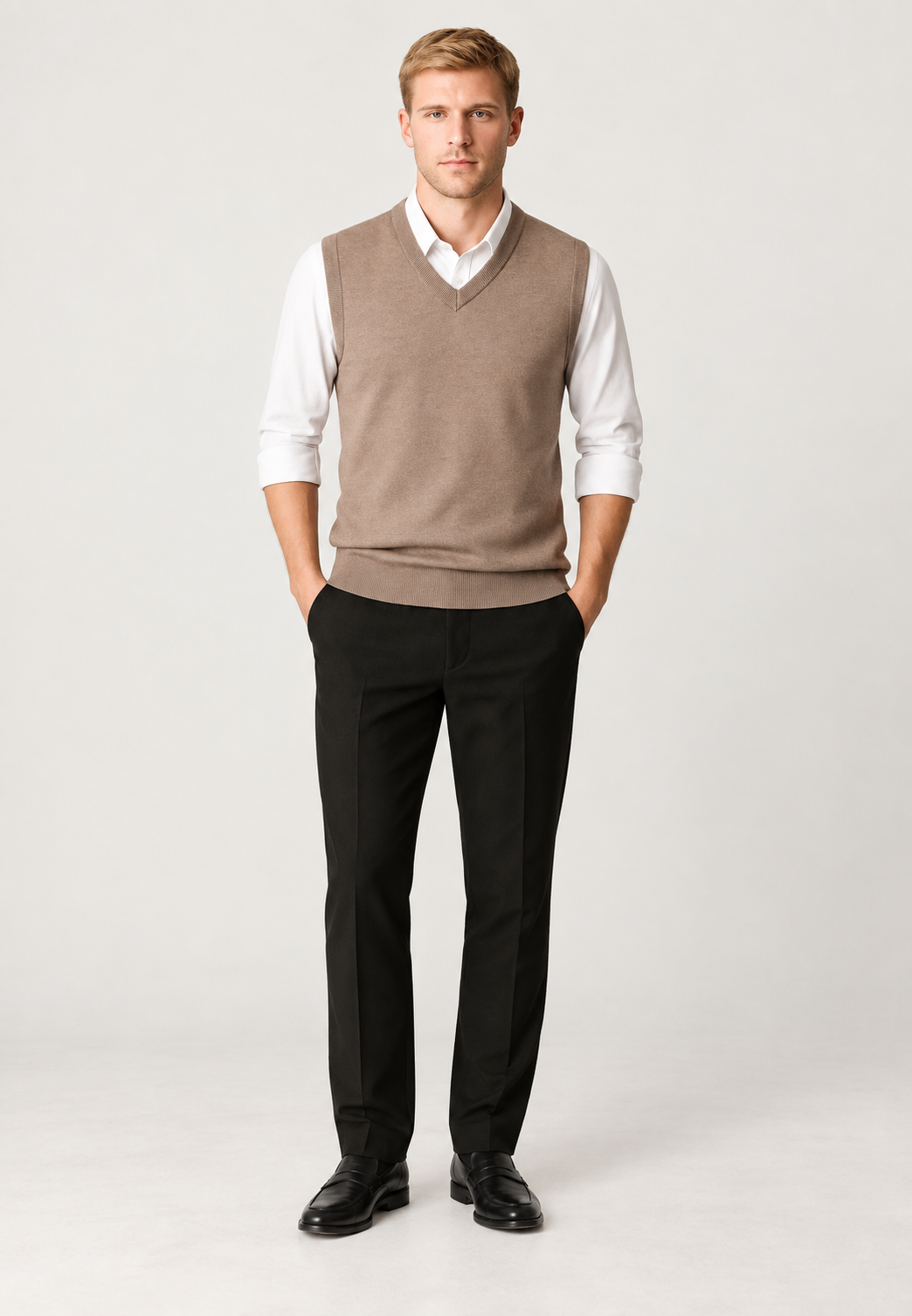 Gilet maille homme col V finition côtelée sans manches - Blaise