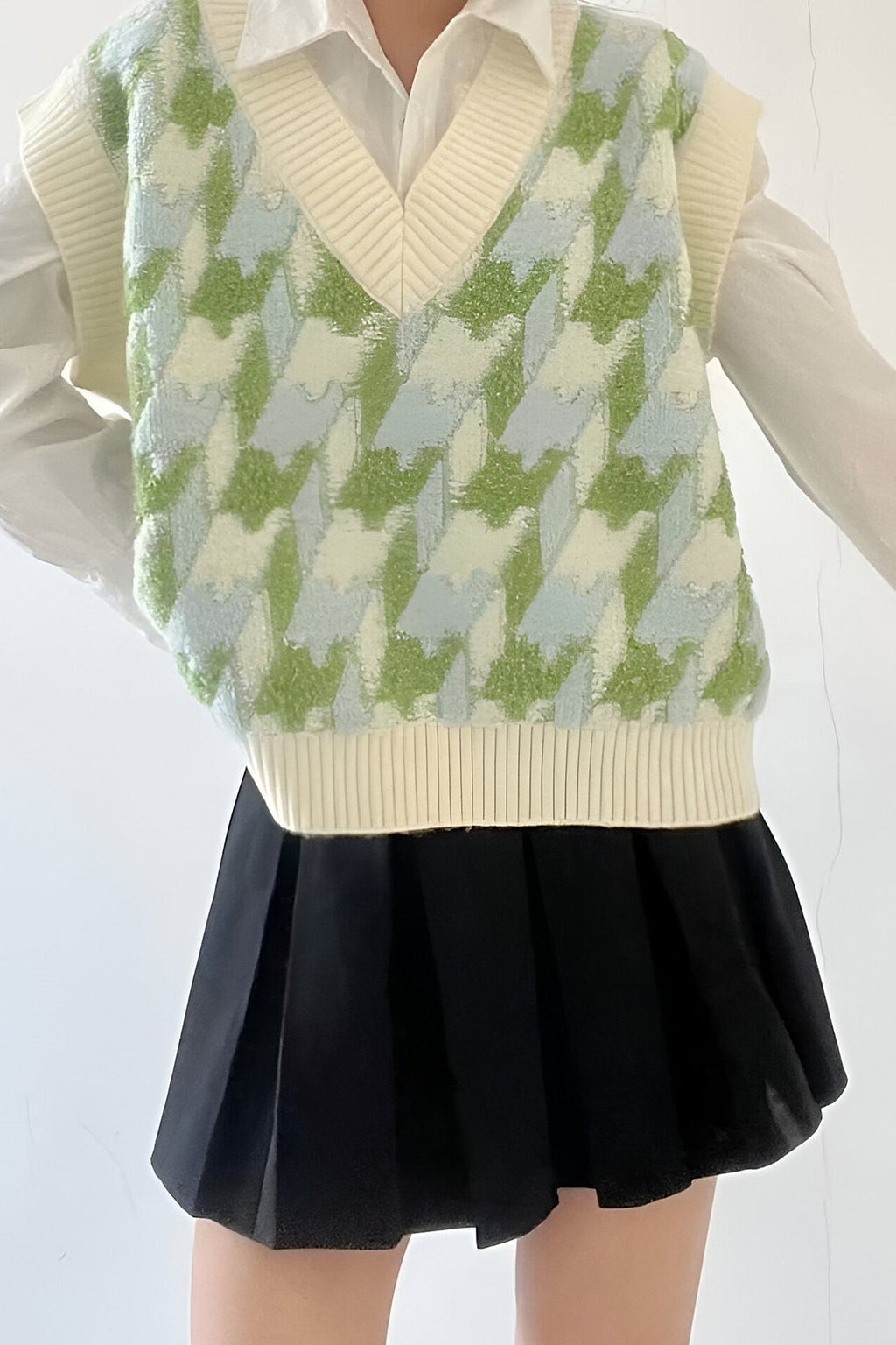 Gilet maille femme encolure V imprimé sans manches - Mondeña