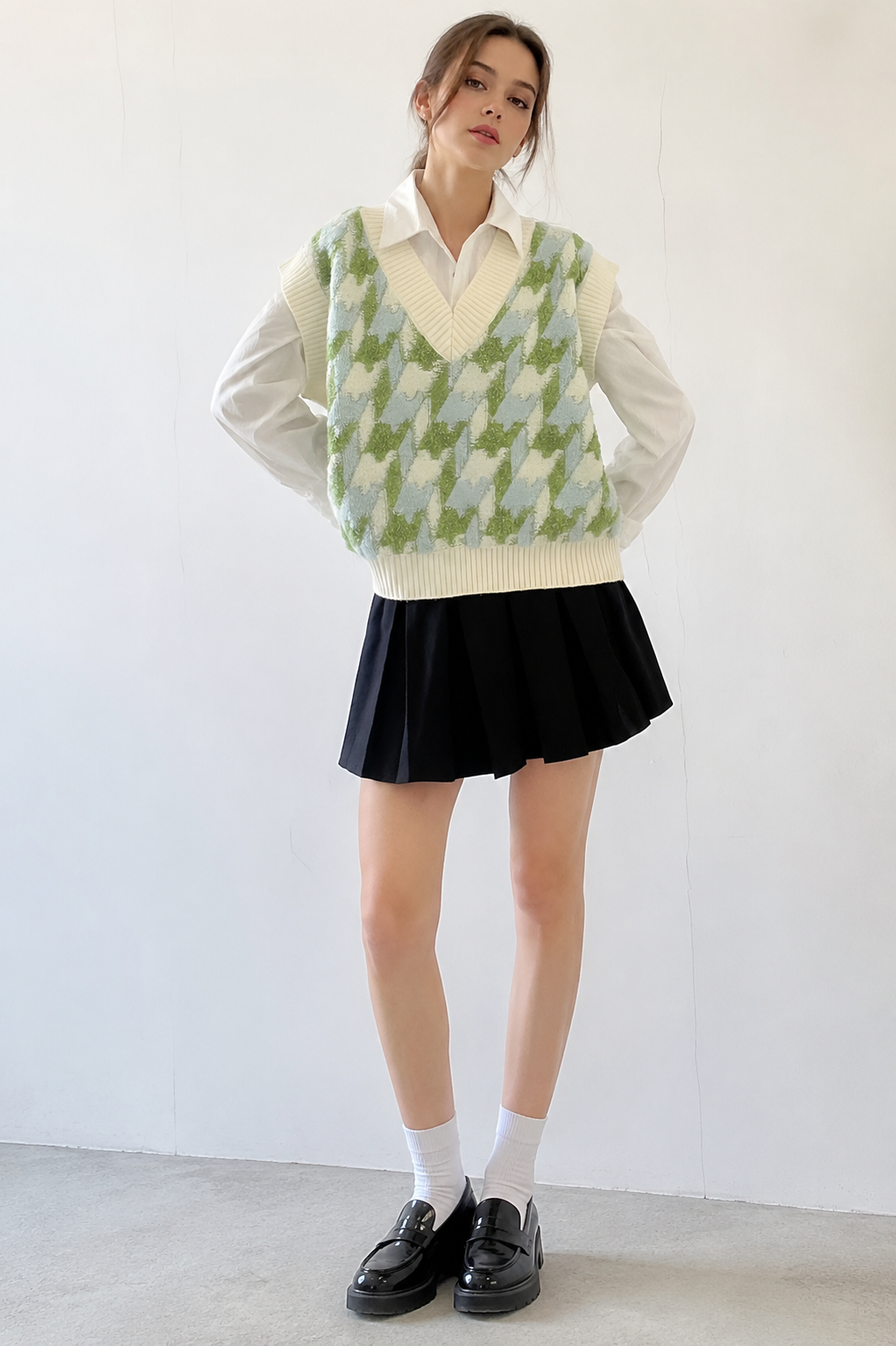 Gilet maille femme encolure V imprimé sans manches - Mondeña