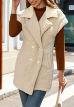 Gilet long femme effet fourrure revers contrastés doux - Margaret