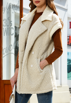 Gilet long femme effet fourrure revers contrastés doux - Margaret