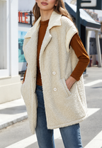 Gilet long femme effet fourrure revers contrastés doux - Margaret
