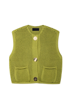 Gilet femme maille épaisse boutons poches sans manches chaud - Dumas