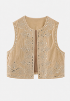 Gilet femme velours motifs floraux brodés élégant fête - Celina