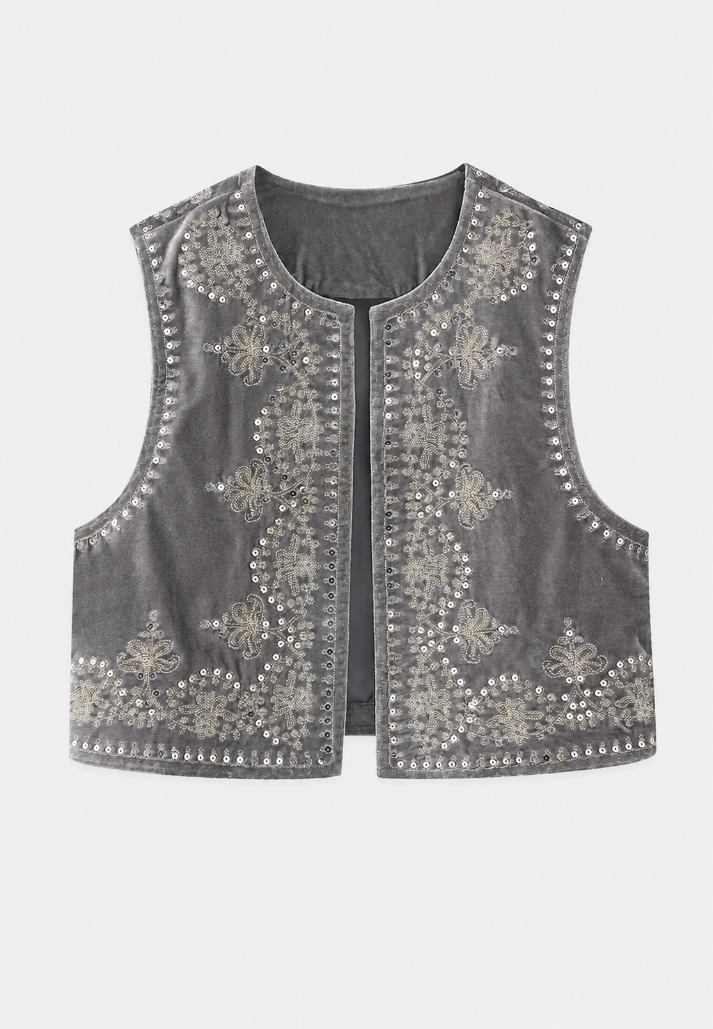 Gilet femme velours motifs floraux brodés élégant fête - Celina