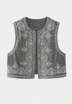 Gilet femme velours motifs floraux brodés élégant fête - Celina