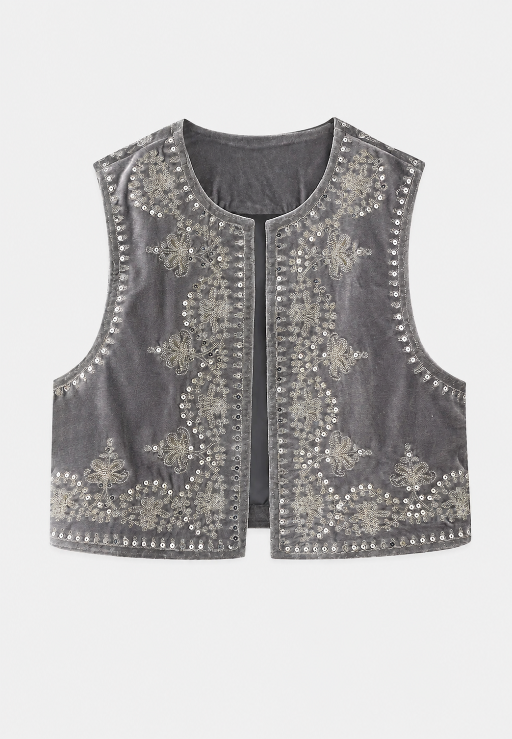 Gilet femme velours motifs floraux brodés élégant fête - Celina