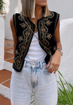 Gilet femme velours motifs floraux brodés élégant fête - Celina