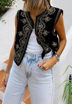 Gilet femme velours motifs floraux brodés élégant fête - Celina