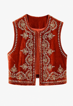 Gilet femme velours motifs floraux brodés élégant fête - Celina