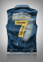 Gilet jean homme brodé effet délavé sans manches denim - Leander