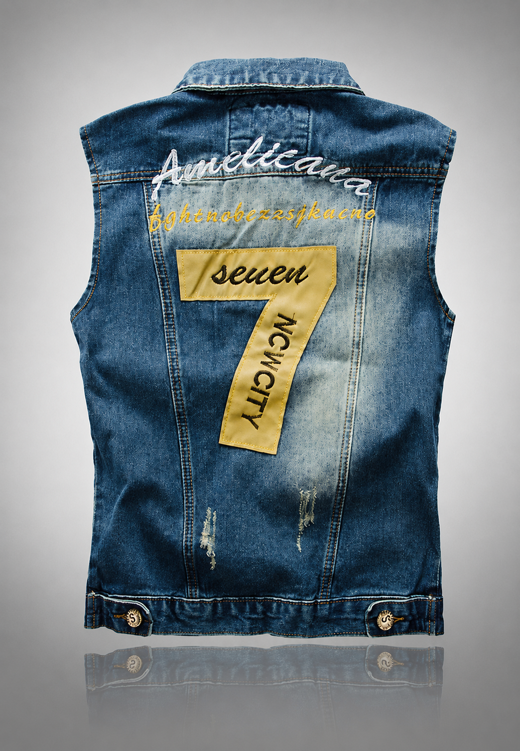 Gilet jean homme brodé effet délavé sans manches denim - Leander