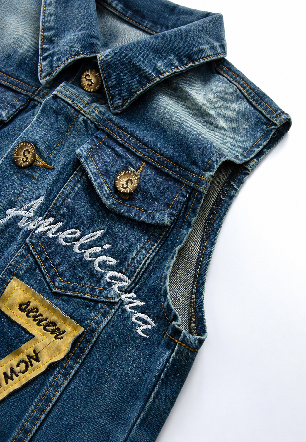 Gilet jean homme brodé effet délavé sans manches denim - Leander