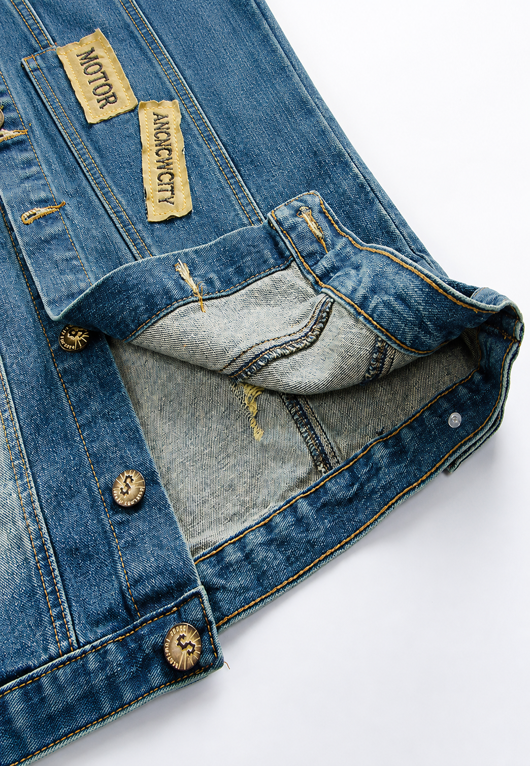 Gilet jean homme brodé effet délavé sans manches denim - Leander