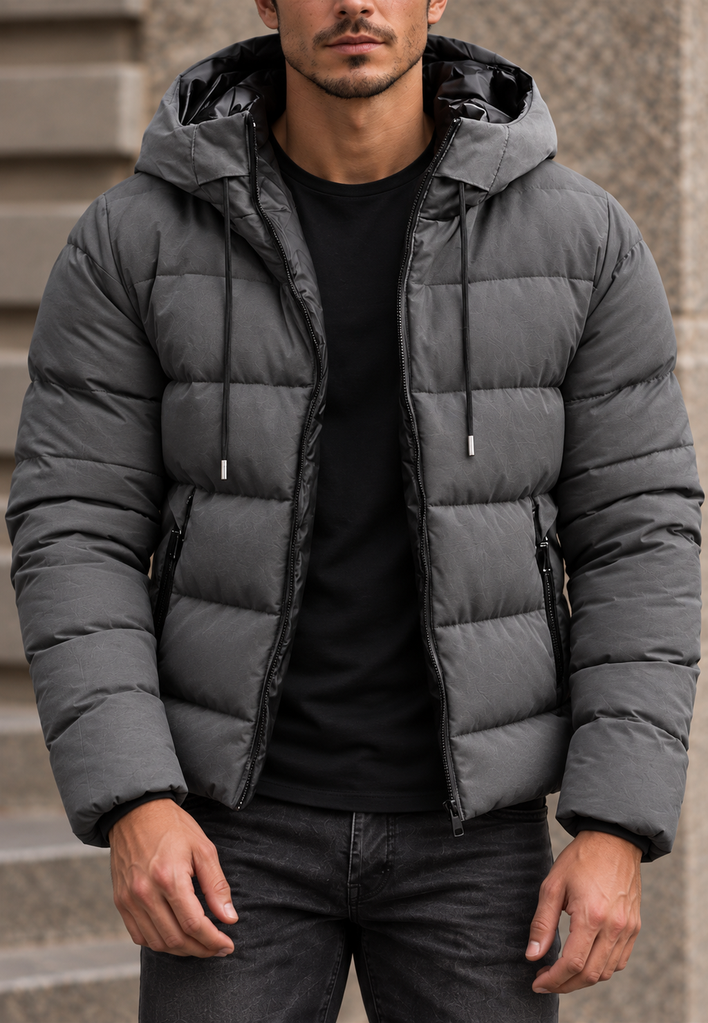 Veste matelassée homme capuche fermeture éclair coupe classique - Hakon