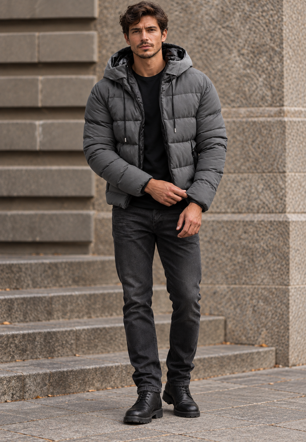 Veste matelassée homme capuche fermeture éclair coupe classique - Hakon