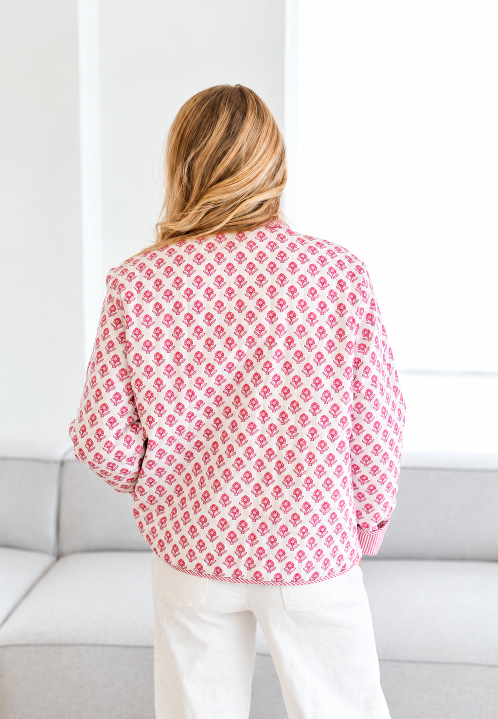 Veste matelassée femme imprimé floral col chemise rayures - Lola
