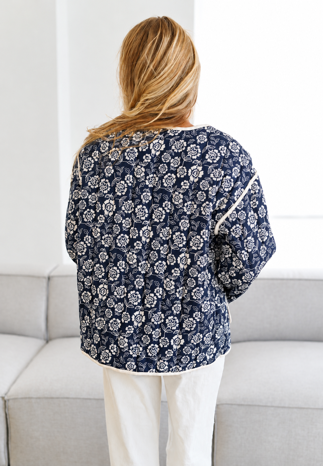 Veste matelassée femme imprimé floral bordures contrastées - Mireva