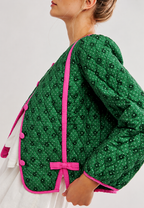 Veste matelassée femme imprimé géométrique nœuds décoratifs - Selvara