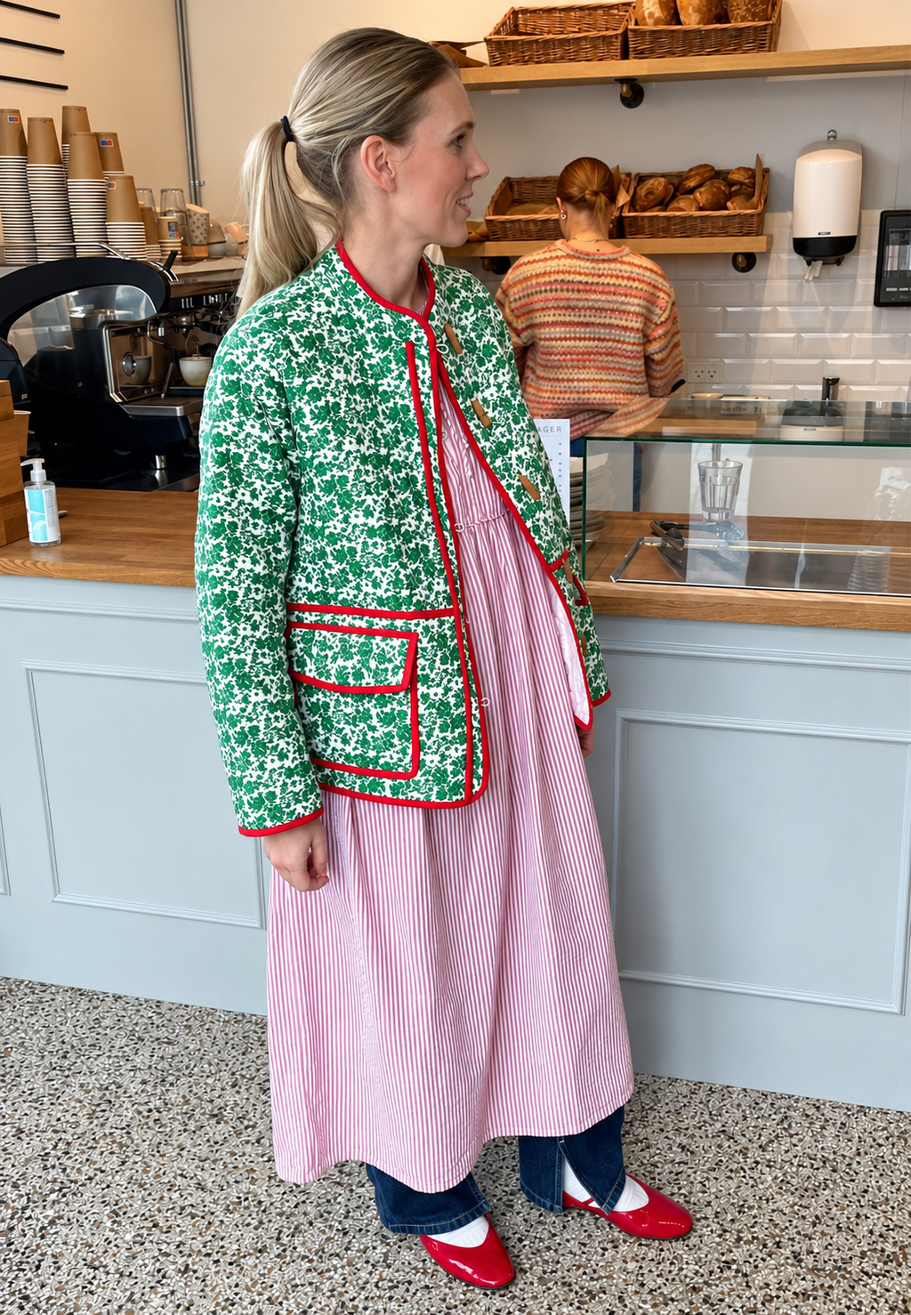 Veste matelassée fleurie femme brandebourgs bordures contrastées - Celindra