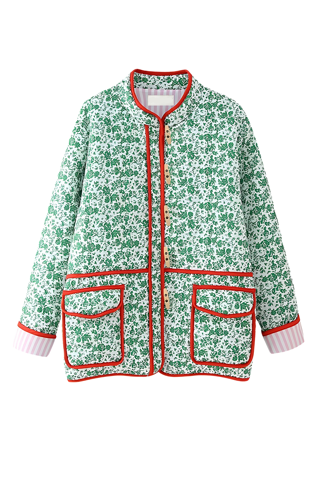 Veste matelassée fleurie femme brandebourgs bordures contrastées - Celindra