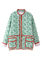 Veste matelassée fleurie femme brandebourgs bordures contrastées - Celindra