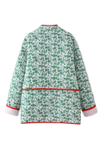 Veste matelassée fleurie femme brandebourgs bordures contrastées - Celindra